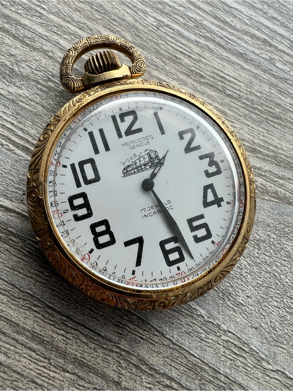 Mercedes Geneve Gold-Tone Pocket Watch - White Dial (read description)